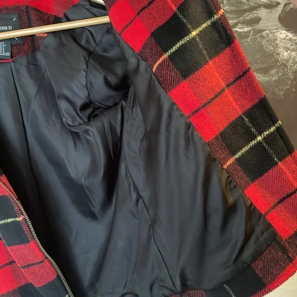 Forever 21 Premium Label Red Plaid Moto Jacket S - Picture 9 of 9